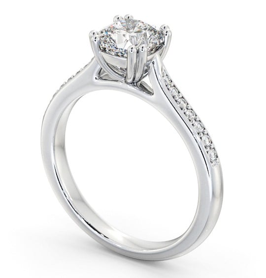  Cushion Diamond Engagement Ring 9K White Gold Solitaire With Side Stones - Latifine ENCU30S_WG_THUMB1 