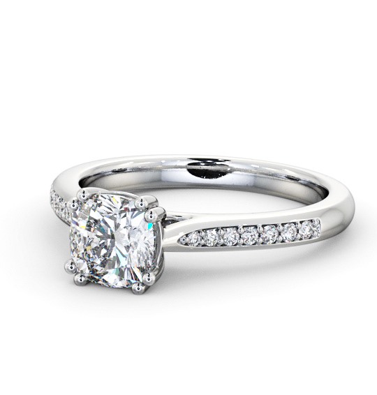  Cushion Diamond Engagement Ring Platinum Solitaire With Side Stones - Latifine ENCU30S_WG_THUMB2 
