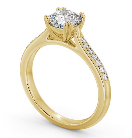 Cushion Diamond 8 Prong Engagement Ring 9K Yellow Gold Solitaire with Channel Set Side Stones ENCU30S_YG_THUMB1