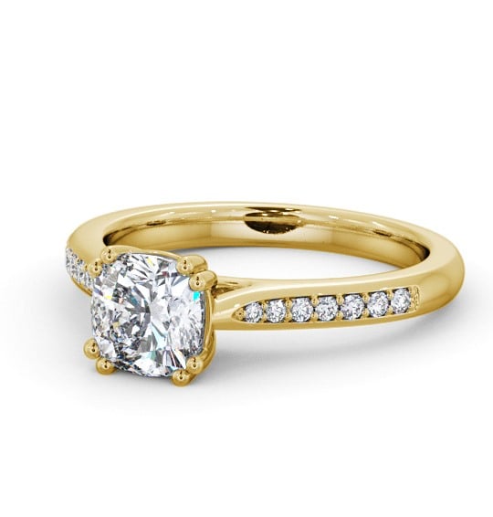  Cushion Diamond Engagement Ring 18K Yellow Gold Solitaire With Side Stones - Latifine ENCU30S_YG_THUMB2 