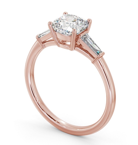 Cushion Diamond Engagement Ring 9K Rose Gold Solitaire with Tapered Baguette Side Stones ENCU31S_RG_THUMB1