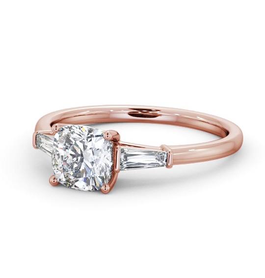 Cushion Diamond Engagement Ring 9K Rose Gold Solitaire with Tapered Baguette Side Stones ENCU31S_RG_THUMB2 