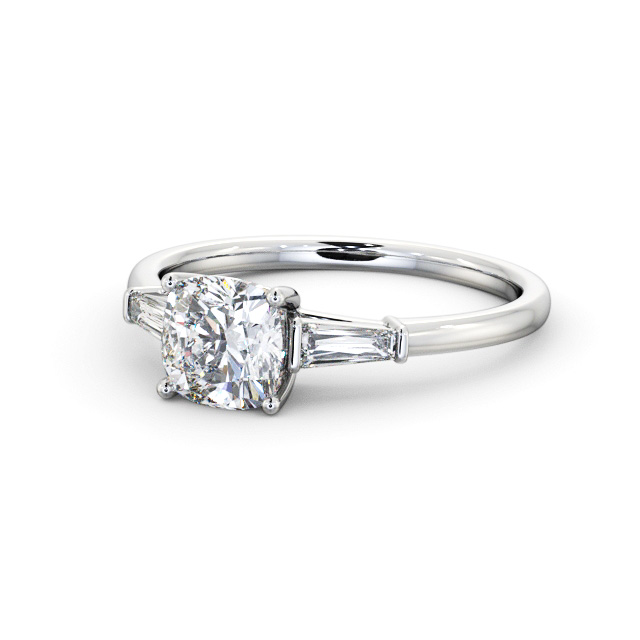 Cushion Diamond Engagement Ring Palladium Solitaire With Side Stones - Clemons ENCU31S_WG_FLAT