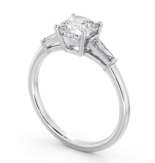 Cushion Diamond Engagement Ring 18K White Gold Solitaire with Tapered Baguette Side Stones ENCU31S_WG_THUMB1