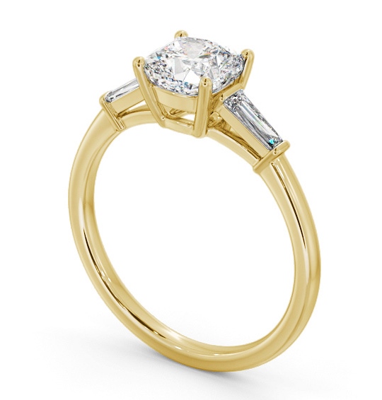 Cushion Diamond Engagement Ring 9K Yellow Gold Solitaire with Tapered Baguette Side Stones ENCU31S_YG_THUMB1 