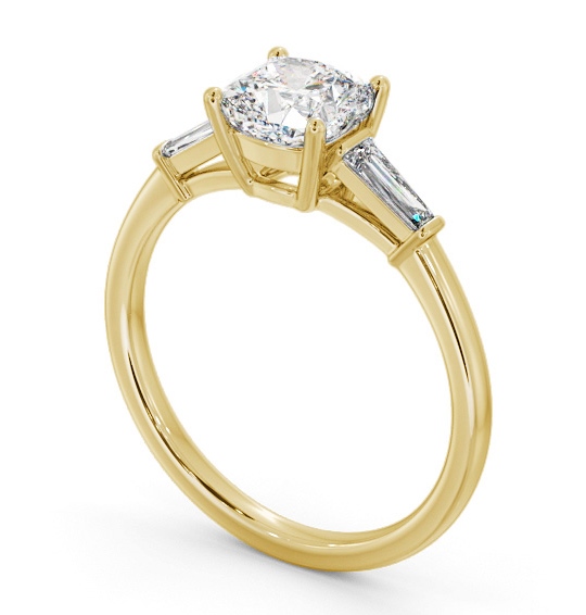 Cushion Diamond Engagement Ring 18K Yellow Gold Solitaire with Tapered Baguette Side Stones ENCU31S_YG_THUMB1