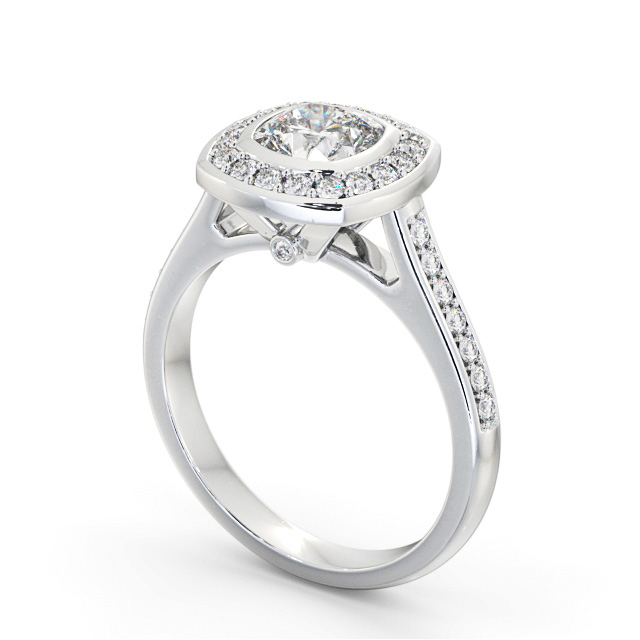 Halo Cushion Diamond Engagement Ring 18K White Gold - Farlam ENCU32_WG_SIDE