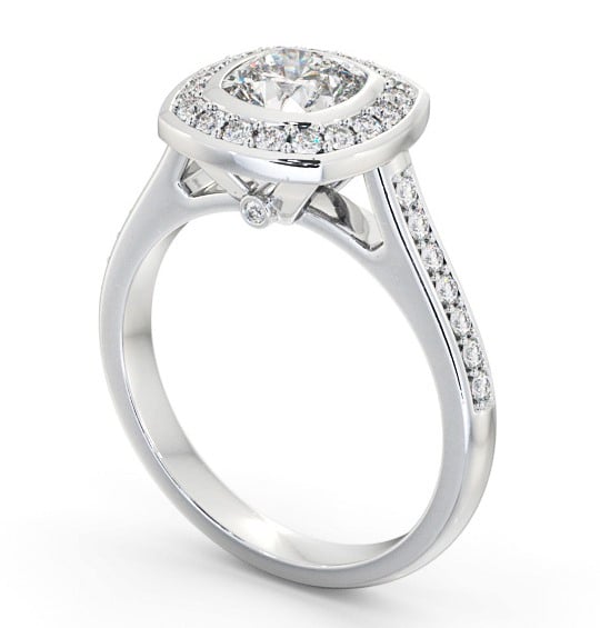  Halo Cushion Diamond Engagement Ring 18K White Gold - Farlam ENCU32_WG_THUMB1 