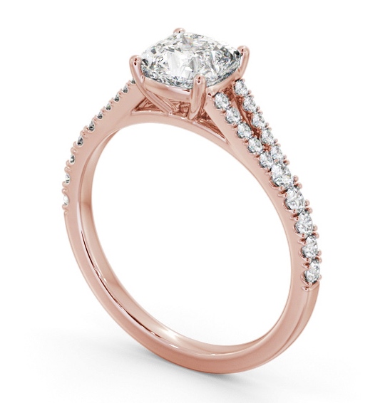 Cushion Diamond Split Band Engagement Ring 9K Rose Gold Solitaire with Channel Set Side Stones ENCU32S_RG_THUMB1 