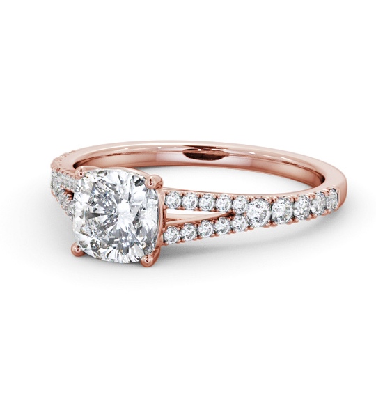 Cushion Diamond Split Band Engagement Ring 9K Rose Gold Solitaire with Channel Set Side Stones ENCU32S_RG_THUMB2 