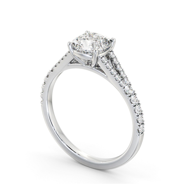 Cushion Diamond Engagement Ring Platinum Solitaire With Side Stones - Bramble ENCU32S_WG_SIDE