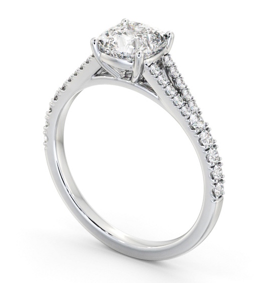  Cushion Diamond Engagement Ring 18K White Gold Solitaire With Side Stones - Bramble ENCU32S_WG_THUMB1 