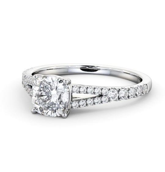 Cushion Diamond Split Band Engagement Ring Palladium Solitaire with Channel Set Side Stones ENCU32S_WG_THUMB2 