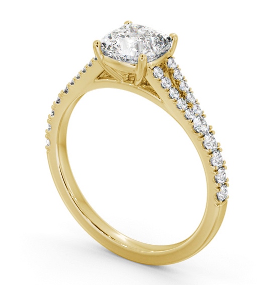 Cushion Diamond Split Band Engagement Ring 9K Yellow Gold Solitaire with Channel Set Side Stones ENCU32S_YG_THUMB1