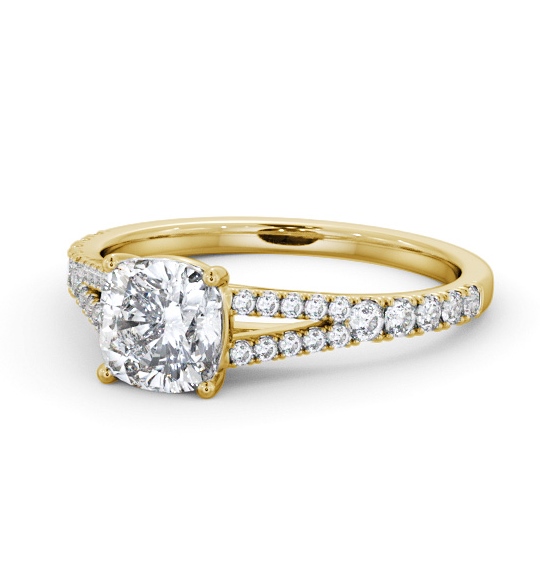 Cushion Diamond Split Band Engagement Ring 9K Yellow Gold Solitaire with Channel Set Side Stones ENCU32S_YG_THUMB2 