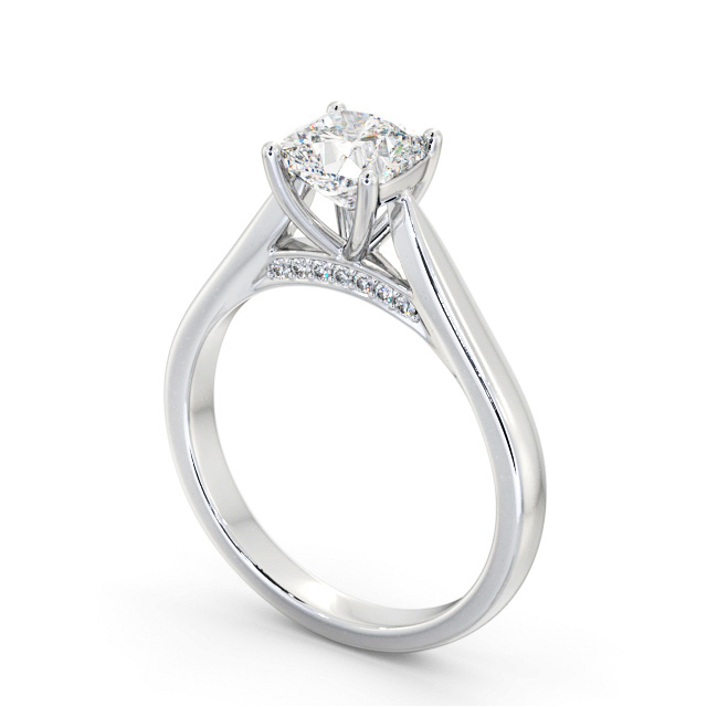 Cushion Diamond Engagement Ring Platinum Solitaire - Fiorenza ENCU33_WG_SIDE