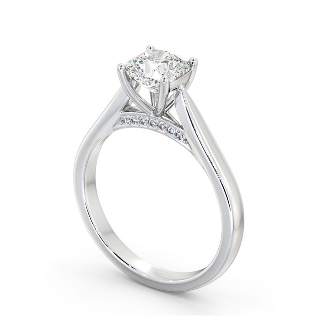 Cushion Diamond Engagement Ring 18K White Gold Solitaire - Fiorenza ENCU33_WG_SIDE