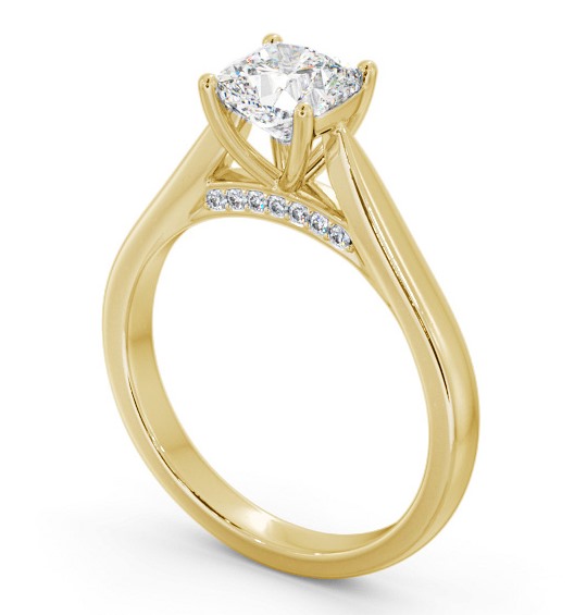 Cushion Diamond Engagement Ring with Diamond Set Bridge 9K Yellow Gold Solitaire ENCU33_YG_THUMB1