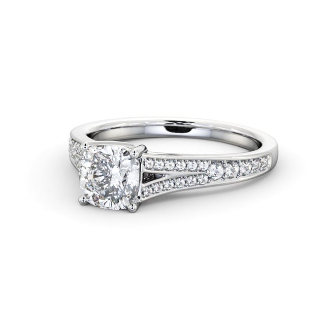 Cushion Diamond Engagement Ring Palladium Solitaire With Side Stones - Jayda ENCU33S_WG_FLAT
