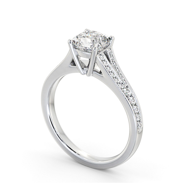 Cushion Diamond Engagement Ring 18K White Gold Solitaire With Side Stones - Jayda ENCU33S_WG_SIDE