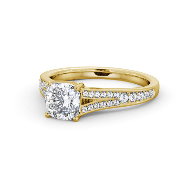 Cushion Diamond Engagement Ring 9K Yellow Gold Solitaire With Side Stones - Jayda ENCU33S_YG_FLAT