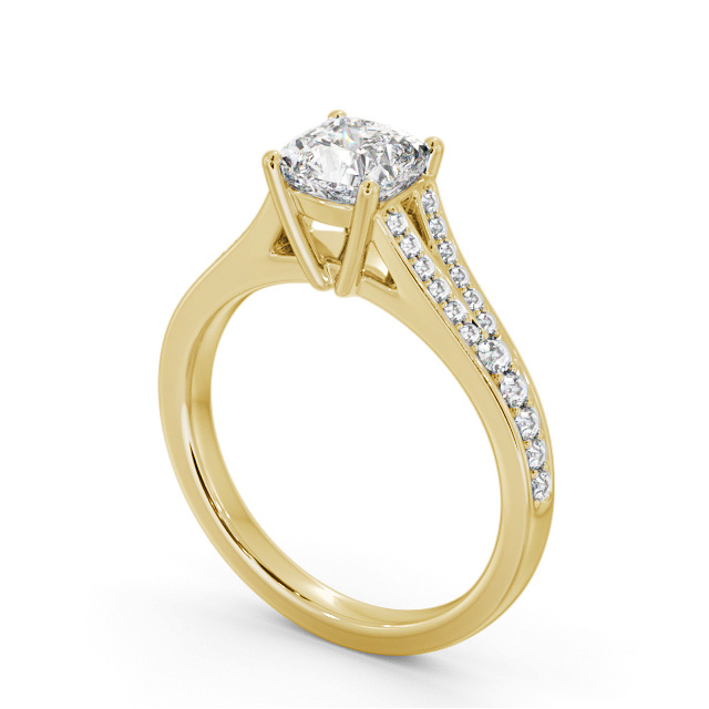 Cushion Diamond Engagement Ring 9K Yellow Gold Solitaire With Side Stones - Jayda ENCU33S_YG_SIDE