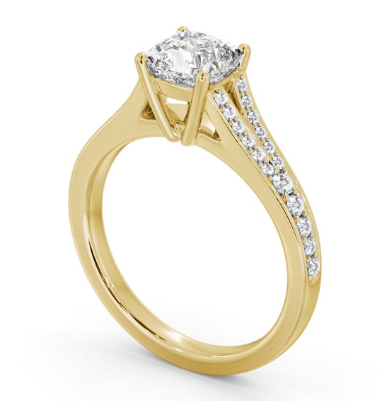 Cushion Diamond Split Channel Engagement Ring 9K Yellow Gold Solitaire with Channel Set Side Stones ENCU33S_YG_THUMB1