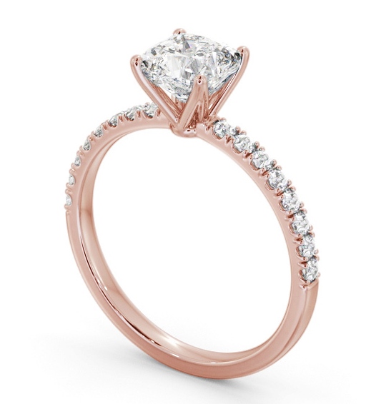 Cushion Diamond 4 Prong Engagement Ring 18K Rose Gold Solitaire with Channel Set Side Stones ENCU34S_RG_THUMB1