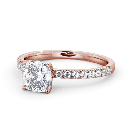 Cushion Diamond 4 Prong Engagement Ring 9K Rose Gold Solitaire with Channel Set Side Stones ENCU34S_RG_THUMB2 