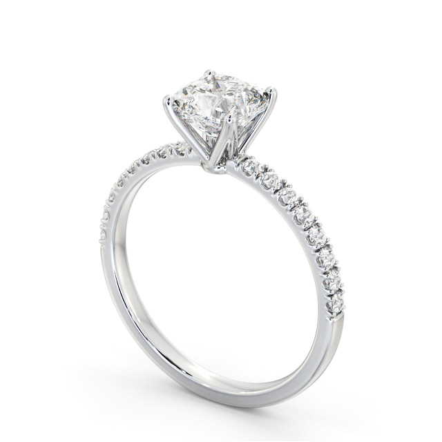 Cushion Diamond Engagement Ring 9K White Gold Solitaire With Side Stones - Wellow ENCU34S_WG_SIDE