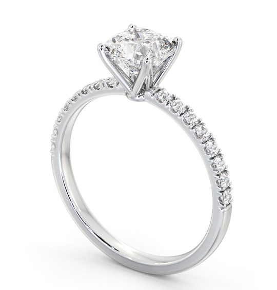  Cushion Diamond Engagement Ring 18K White Gold Solitaire With Side Stones - Wellow ENCU34S_WG_THUMB1 