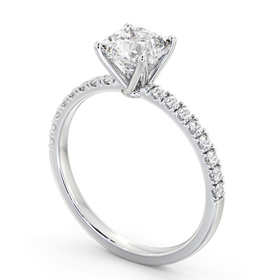 Cushion Diamond 4 Prong Engagement Ring Palladium Solitaire with Channel Set Side Stones ENCU34S_WG_THUMB1