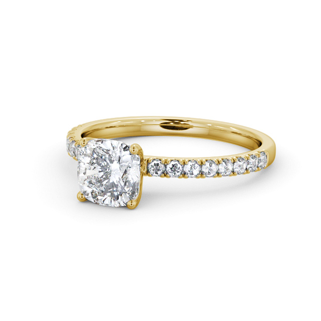Cushion Diamond Engagement Ring 9K Yellow Gold Solitaire With Side Stones - Wellow ENCU34S_YG_FLAT