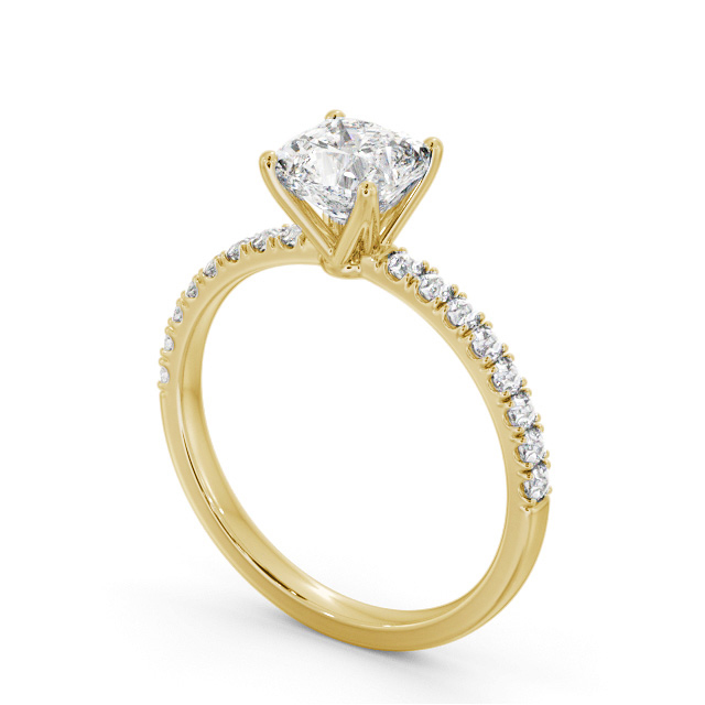 Cushion Diamond Engagement Ring 9K Yellow Gold Solitaire With Side Stones - Wellow ENCU34S_YG_SIDE