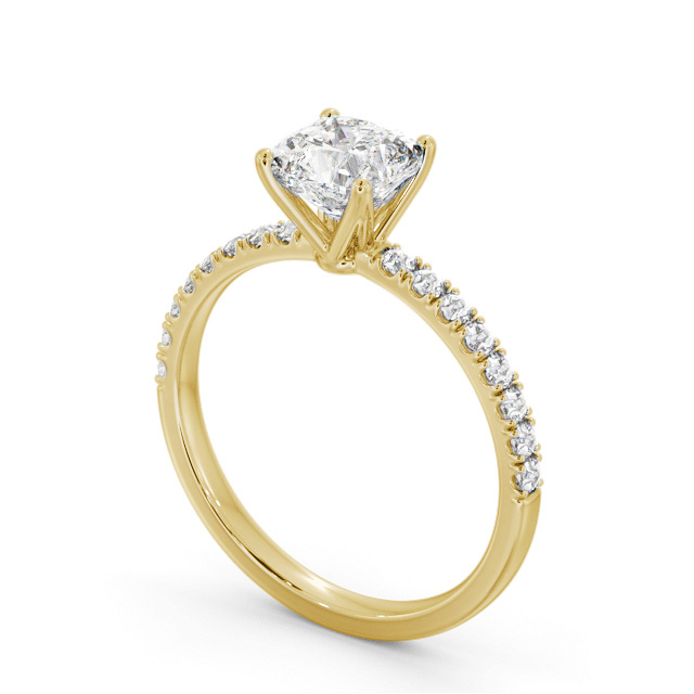 Cushion Diamond Engagement Ring 18K Yellow Gold Solitaire With Side Stones - Wellow ENCU34S_YG_SIDE