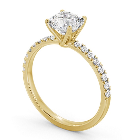 Cushion Diamond 4 Prong Engagement Ring 9K Yellow Gold Solitaire with Channel Set Side Stones ENCU34S_YG_THUMB1 
