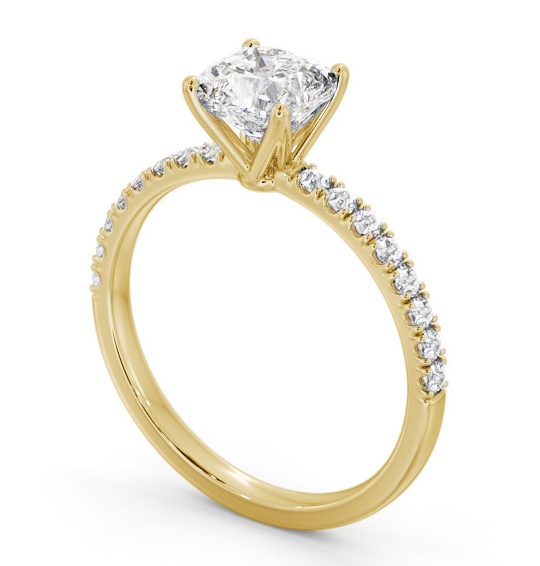 Cushion Diamond 4 Prong Engagement Ring 18K Yellow Gold Solitaire with Channel Set Side Stones ENCU34S_YG_THUMB1