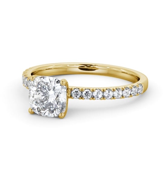  Cushion Diamond Engagement Ring 18K Yellow Gold Solitaire With Side Stones - Wellow ENCU34S_YG_THUMB2 