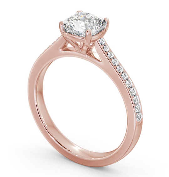 Cushion Diamond 4 Prong Engagement Ring 9K Rose Gold Solitaire with Channel Set Side Stones ENCU35S_RG_THUMB1