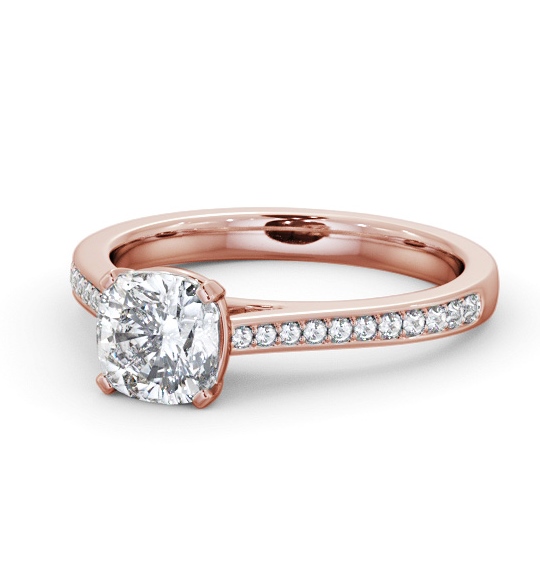 Cushion Diamond 4 Prong Engagement Ring 9K Rose Gold Solitaire with Channel Set Side Stones ENCU35S_RG_THUMB2 