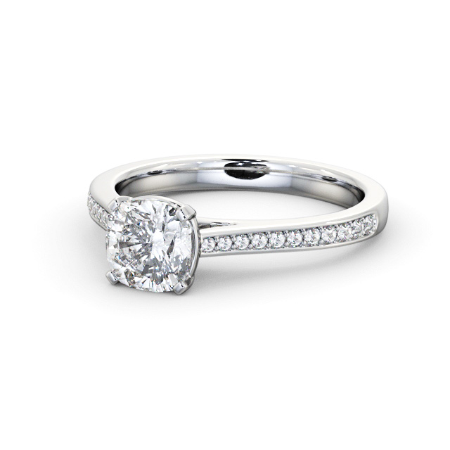 Cushion Diamond Engagement Ring Palladium Solitaire With Side Stones - Alsabri ENCU35S_WG_FLAT
