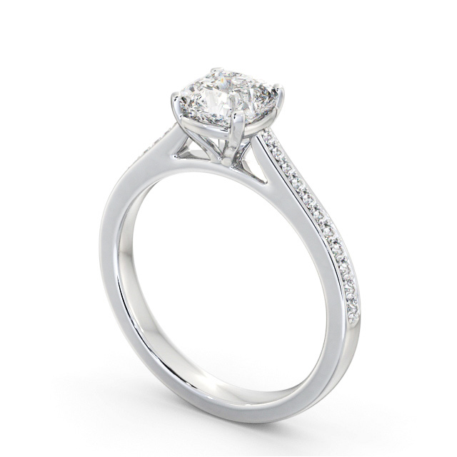 Cushion Diamond Engagement Ring Palladium Solitaire With Side Stones - Alsabri ENCU35S_WG_SIDE