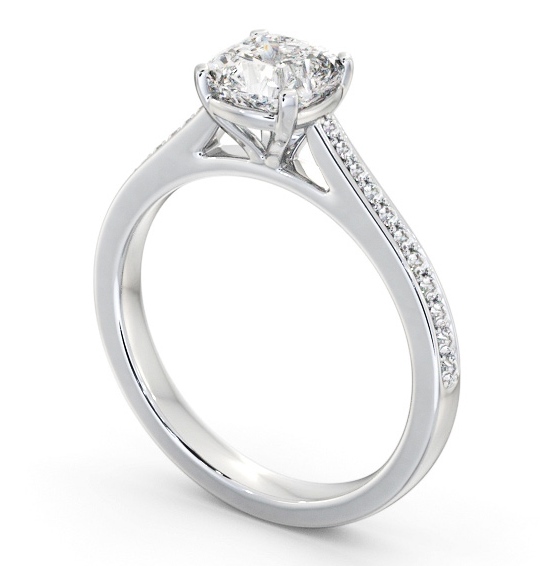  Cushion Diamond Engagement Ring 18K White Gold Solitaire With Side Stones - Alsabri ENCU35S_WG_THUMB1 