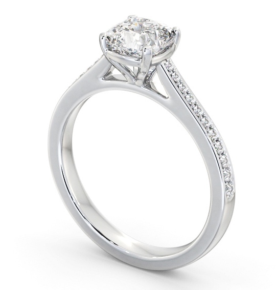 Cushion Diamond 4 Prong Engagement Ring Palladium Solitaire with Channel Set Side Stones ENCU35S_WG_THUMB1