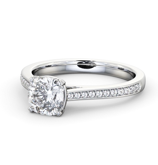  Cushion Diamond Engagement Ring 18K White Gold Solitaire With Side Stones - Alsabri ENCU35S_WG_THUMB2 