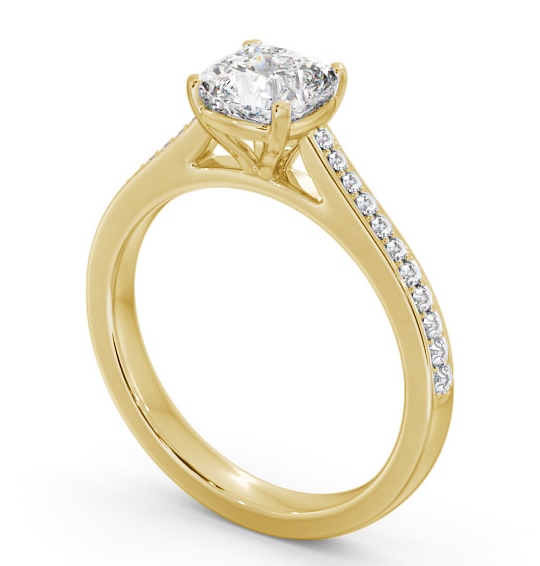 Cushion Diamond 4 Prong Engagement Ring 9K Yellow Gold Solitaire with Channel Set Side Stones ENCU35S_YG_THUMB1 