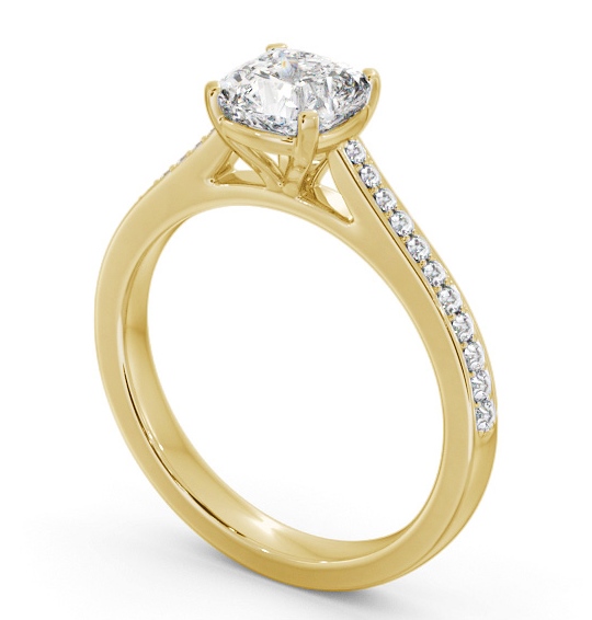 Cushion Diamond 4 Prong Engagement Ring 9K Yellow Gold Solitaire with Channel Set Side Stones ENCU35S_YG_THUMB1