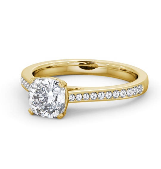  Cushion Diamond Engagement Ring 18K Yellow Gold Solitaire With Side Stones - Alsabri ENCU35S_YG_THUMB2 