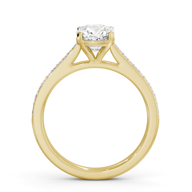 Cushion Diamond Engagement Ring 9K Yellow Gold Solitaire With Side Stones - Alsabri ENCU35S_YG_UP