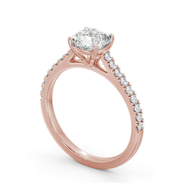 Cushion Diamond Engagement Ring 9K Rose Gold Solitaire With Side Stones - Ilmena ENCU36S_RG_SIDE